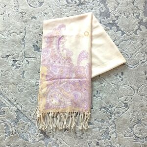 Old Navy, Scarf, 100% Wool, Paisley Print Fringe, Prink Cream 70" l x 20" w